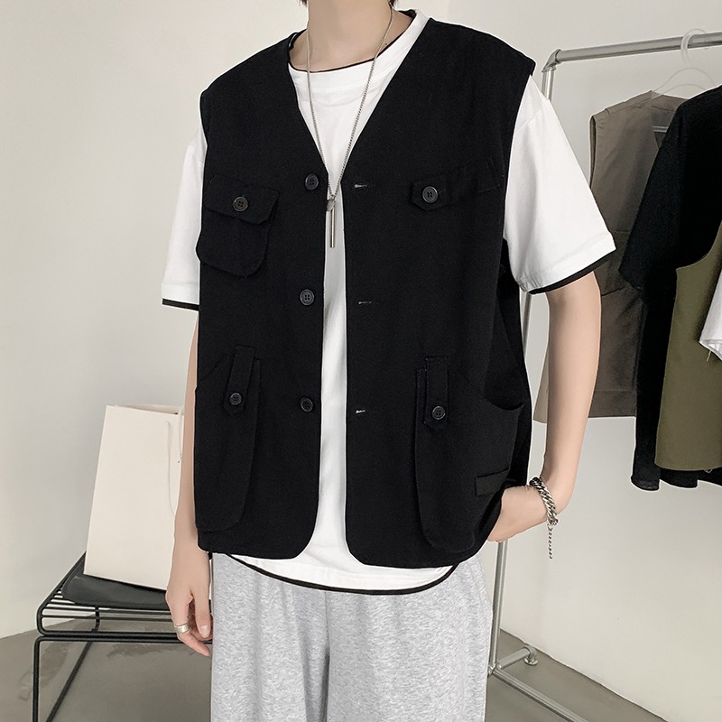 Áo Khoác Thể Thao Sát Nách Phối Túi Cá Tính Năng Động Cho Nam Cỡ M-2Xl