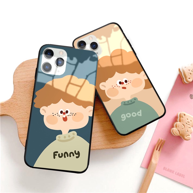 Ốp iphone kính cường lực Cặp đôi tóc xoăn nâu cho 11/11pro/11promax/x/xr/xsmax/6/7/8/plus/12 pro max/13 pro max-k364