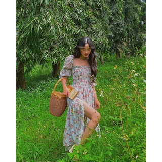 Đầm dài xẻ tà tay phồng kiểu pháp - terasse floral dress