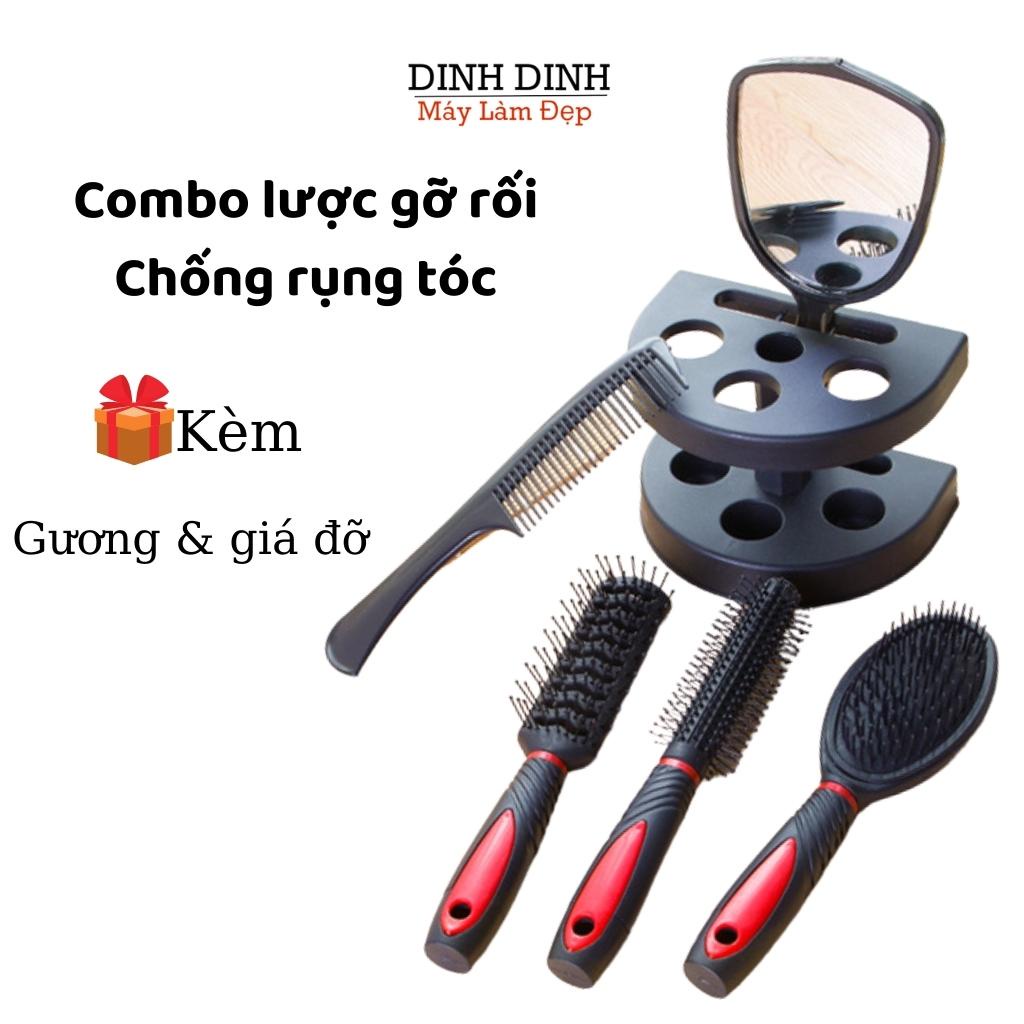 Lược gỡ rối chải đầu 6 chi tiết: Lược tròn, lược bán nguyệt, gương, lược Oval, lược chải tóc thường, giá đỡ