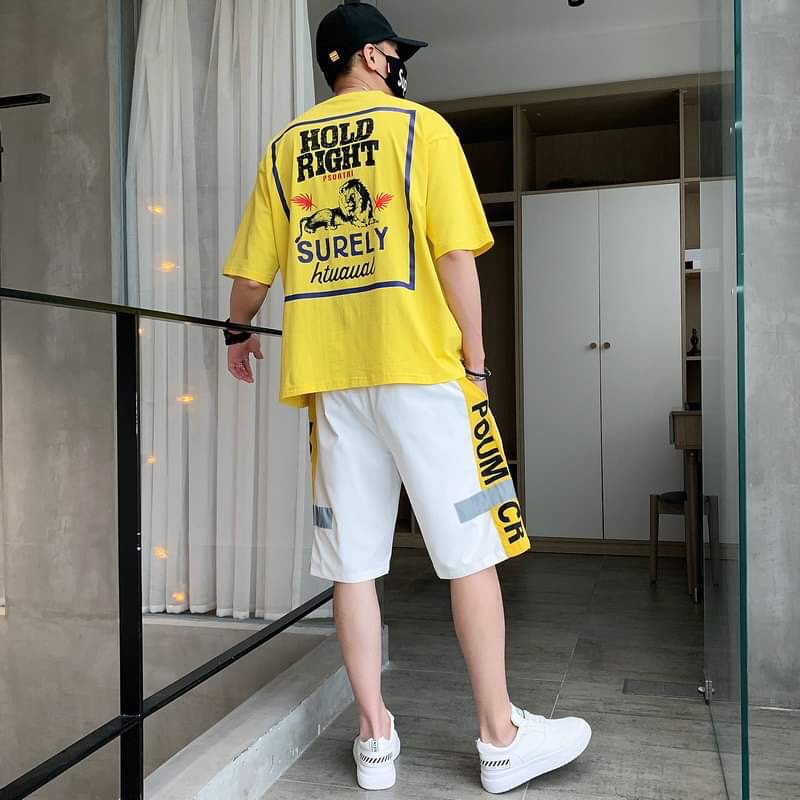 Bộ thể thao thời trang unisex phong cách oversize CÁ TÍNH POUM cực mát cặp đôi nam nữ tay lỡ mùa hè hàn quốc form rộng