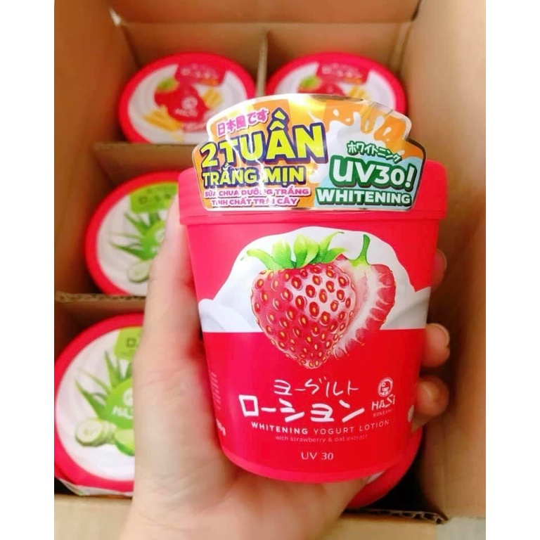 Kem dưỡng body trắng da yến mạch dâu​ tây Hasi Whitening Yogurt‎ Lotion UV30