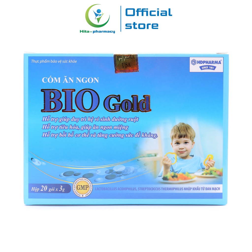 Cốm ăn ngon Bio Gold HDPHARMA bổ sung lysin, kẽm giúp bé ăn ngon, giảm táo bón - 20 gói
