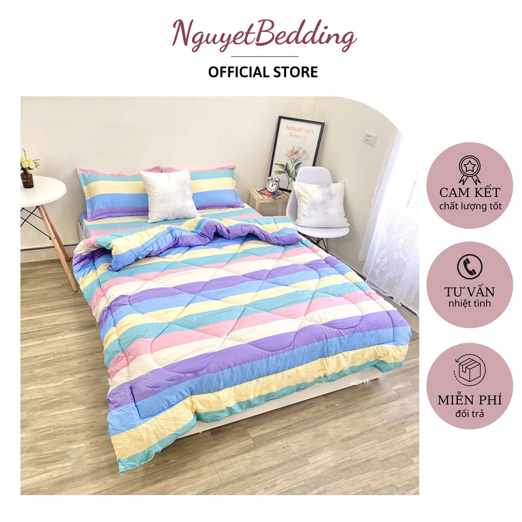 Bộ chăn ga gối 5 món - CHĂN PHAO, GA, VỎ GỐI, VỎ ÔM - Chất liệu Poly cotton cao cấp - Ga gối NguyetBedding