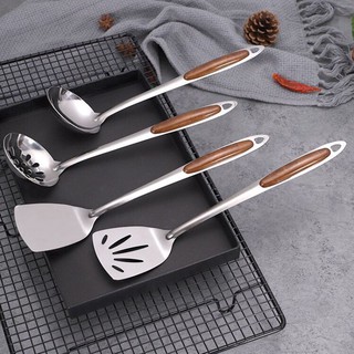 Môi chao xẻng nấu ăn Inox cán nâu các size