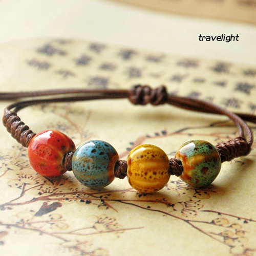 Vòng Đeo Tay Dây Bện Phối Gốm Sứ Phong Cách Bohemian Thời Trang Cho Nữ