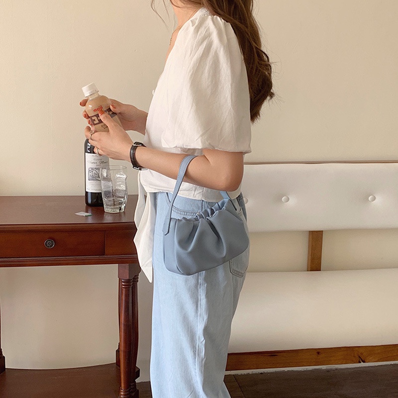 Túi đeo vai IELGY thiết kế kiểu đám mây màu trơn kiểu Hàn Quốc xinh xắn