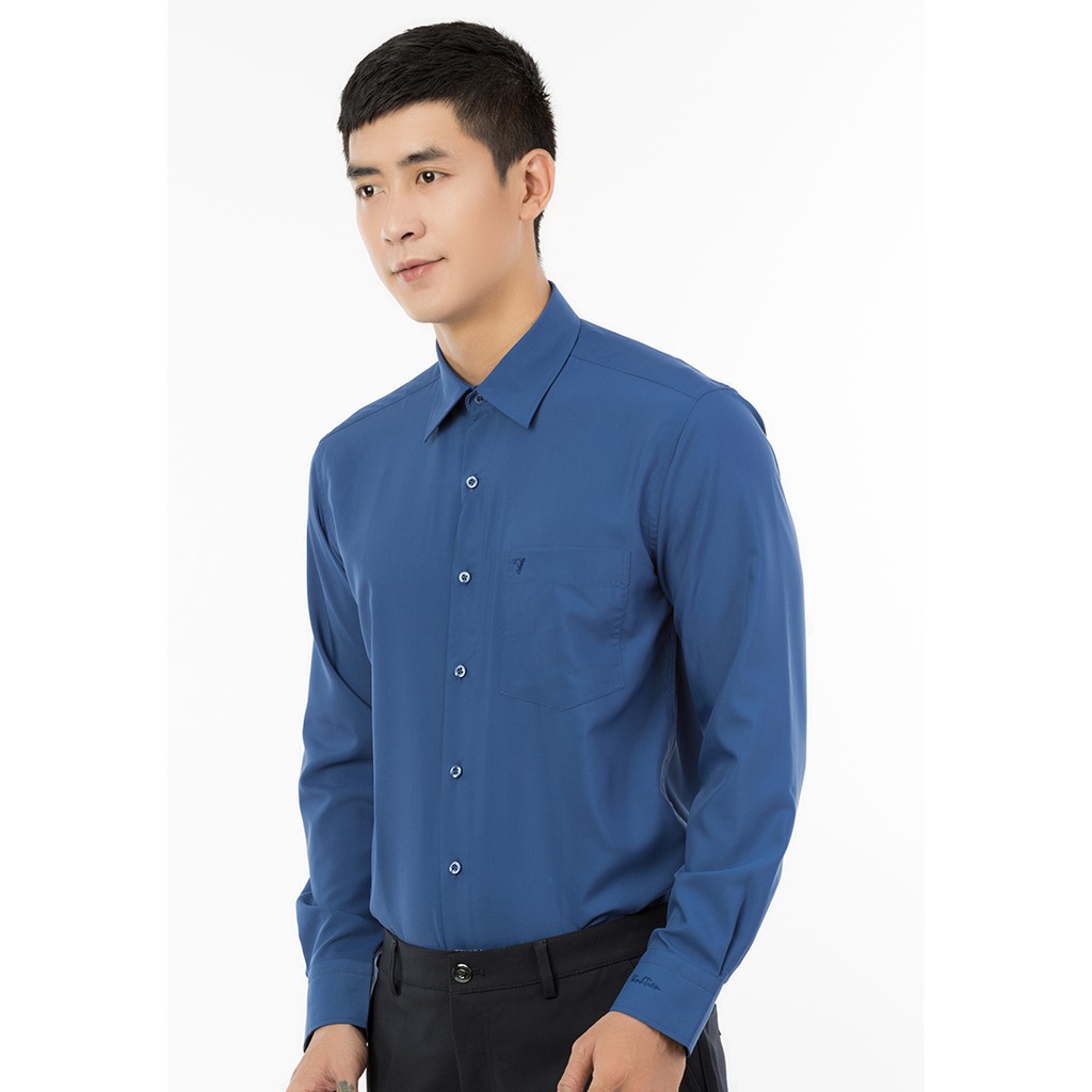 Áo Sơ Mi Dài Tay Màu Modal Regular Fit 369 Vĩnh Tiến - LM5-G809 - Xanh navy
