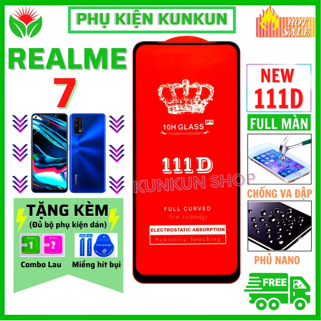 Kính Cường Lực Realme 7 - Siêu chất lượng - Full màn hình 111D - Độ cứng 10H - Độ trong suốt cực cao [FreeShip_50K]