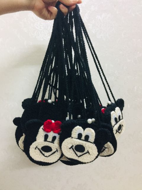 Túi Chuột Micky đựng tỏi, túi đeo cho bé len móc handmade