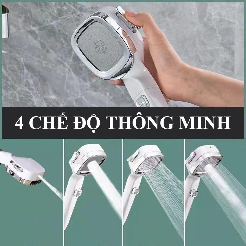[ Tặng Dây Vòi Sen ] Đầu Vòi Sen Tăng Áp Đa Năng 4 Chế Độ Phun Nước,Vòi Hoa Sen Siêu Mạnh Tiết Kiệm Nước Thông Minh