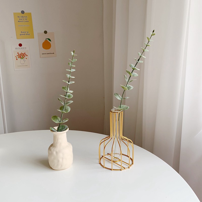 Bình Hoa Thủy Tinh Khung Sắt Màu Vàng Phong Cách Bắc Âu Độc Đáo Trang Trí Nhà Cửa