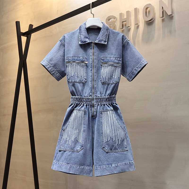Bộ Áo Liền Quần Denim Dáng Ngắn Thời Trang Mùa Hè 2020 Mới Cho Nữ | BigBuy360 - bigbuy360.vn