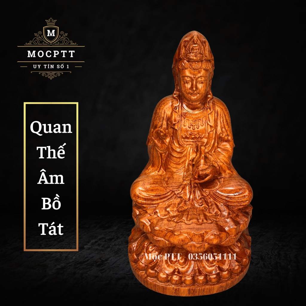 Tượng Phật Bà Quan Thế Âm Bồ Tát gỗ Hương Đá , B kích thước 15 x 8 x 8 Cm