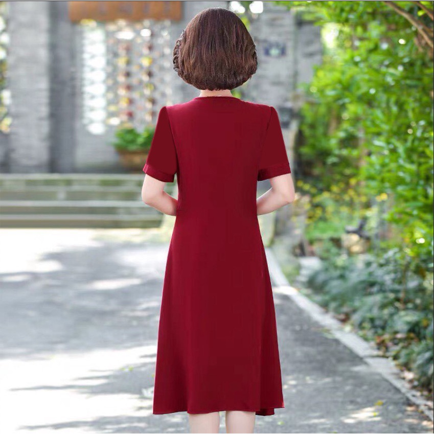 Váy đầm dự tiệc trung niên sang trọng  ,kiểu tay ngắn dài qua gối chất voan lụa cao cấp ,hàng chính hãng Thiên Tú Store