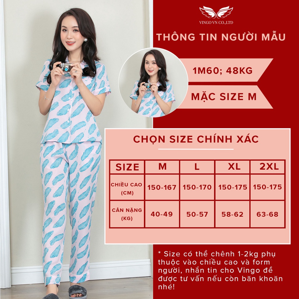 Đồ bộ nữ pyjama mặc nhà VINGO cát Hàn cao cấp tay cộc quần dài mùaThu Đông ấm áp họa tiết lông vũ 2 màu H618 - TCQD | BigBuy360 - bigbuy360.vn