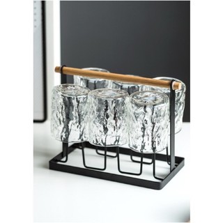 Giá Úp Ly Cốc Khung Đen Quai gỗ , khay Thép đen Úp bình cốc size 40cm