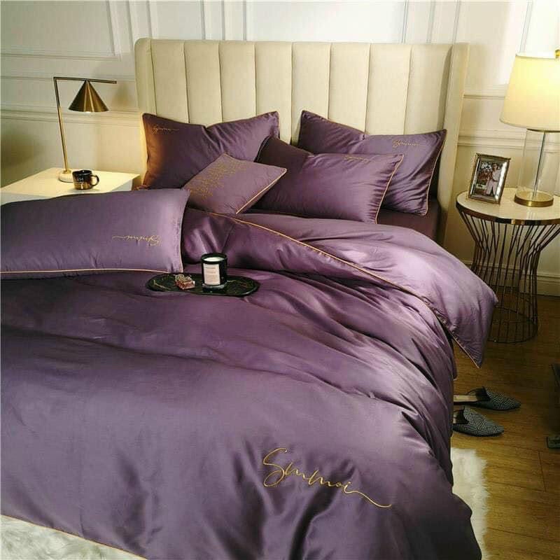 BỘ CHĂN GA GỐI LỤA SUMOI MÀU TÍM 4 món m8*2m