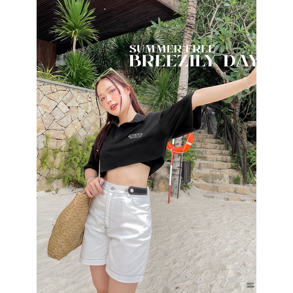 Áo croptop nữ - CADELL CROPPED POLO - 6337