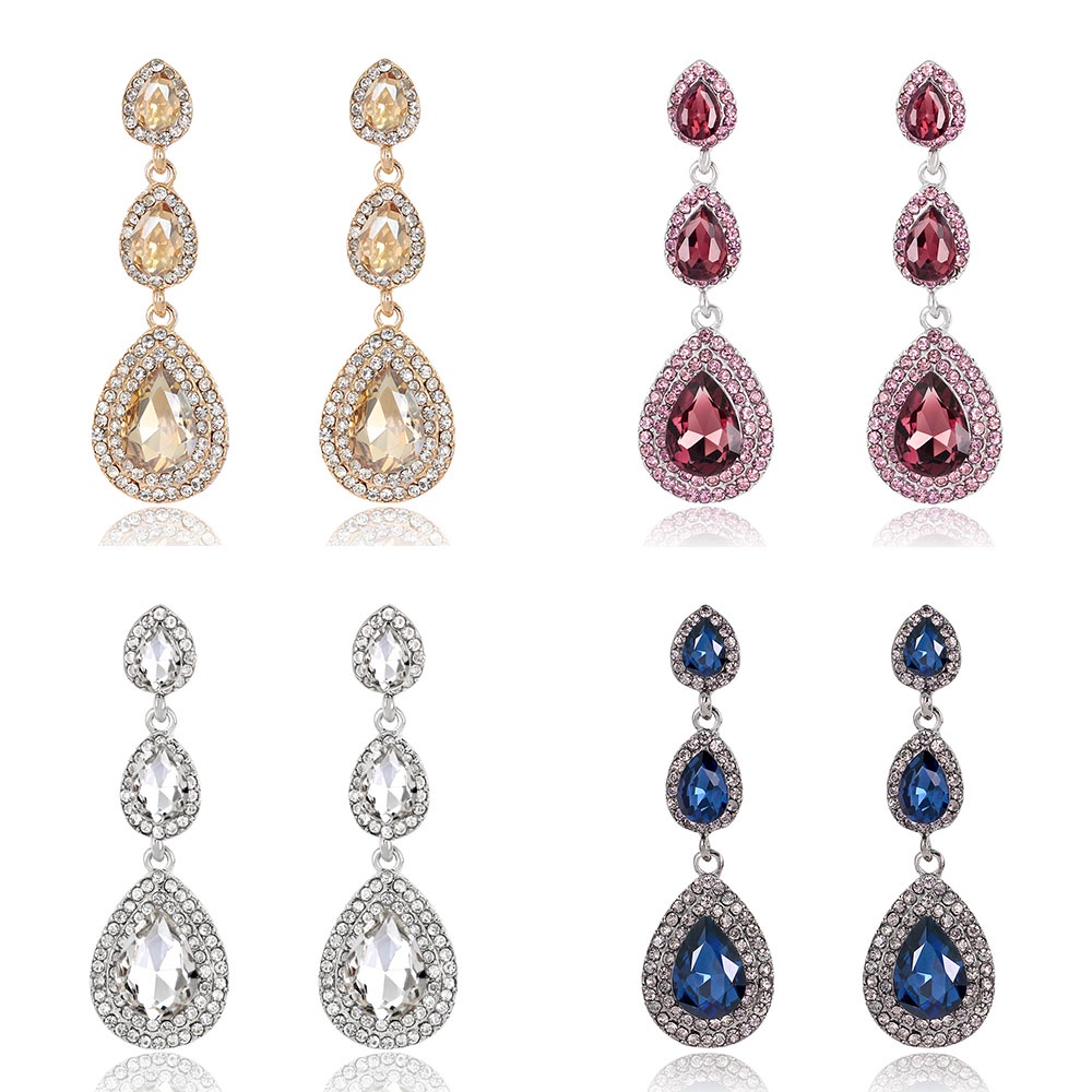 Bộ Khuyên Tai Đính Đá Sang Trọng Phong Cách Âu Mỹ