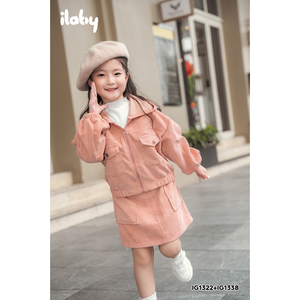 Chân váy nhung bé gái ILABY phối túi chất liệu nhung tăm [40IG1338I2DL]