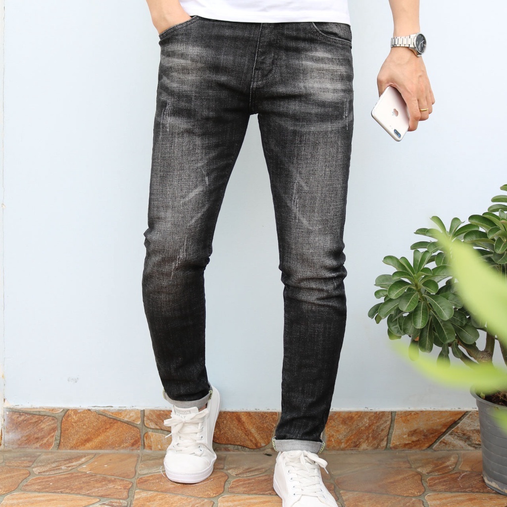 Quần Jean Nam Đen Râu Mèo Cào Xước D0179 Chất Jeans Co Giãn Cao Cấp Không Ra Màu Dày Dáng Slimfit _D0179