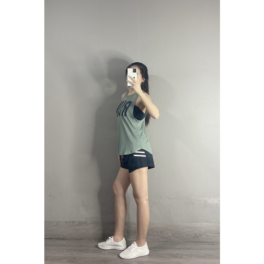 Bộ Đồ Tập Gym Nữ Áo Tanktop + Quần Shorts 2 Lớp RUN