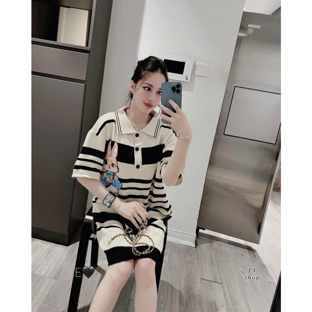 Đầm Polo Dệt Thêu Hình Thỏ Nữ  Chất Liệu Thoáng Mát Thấm Hút Mồ Hôi Trẻ Trung Nữ Tính