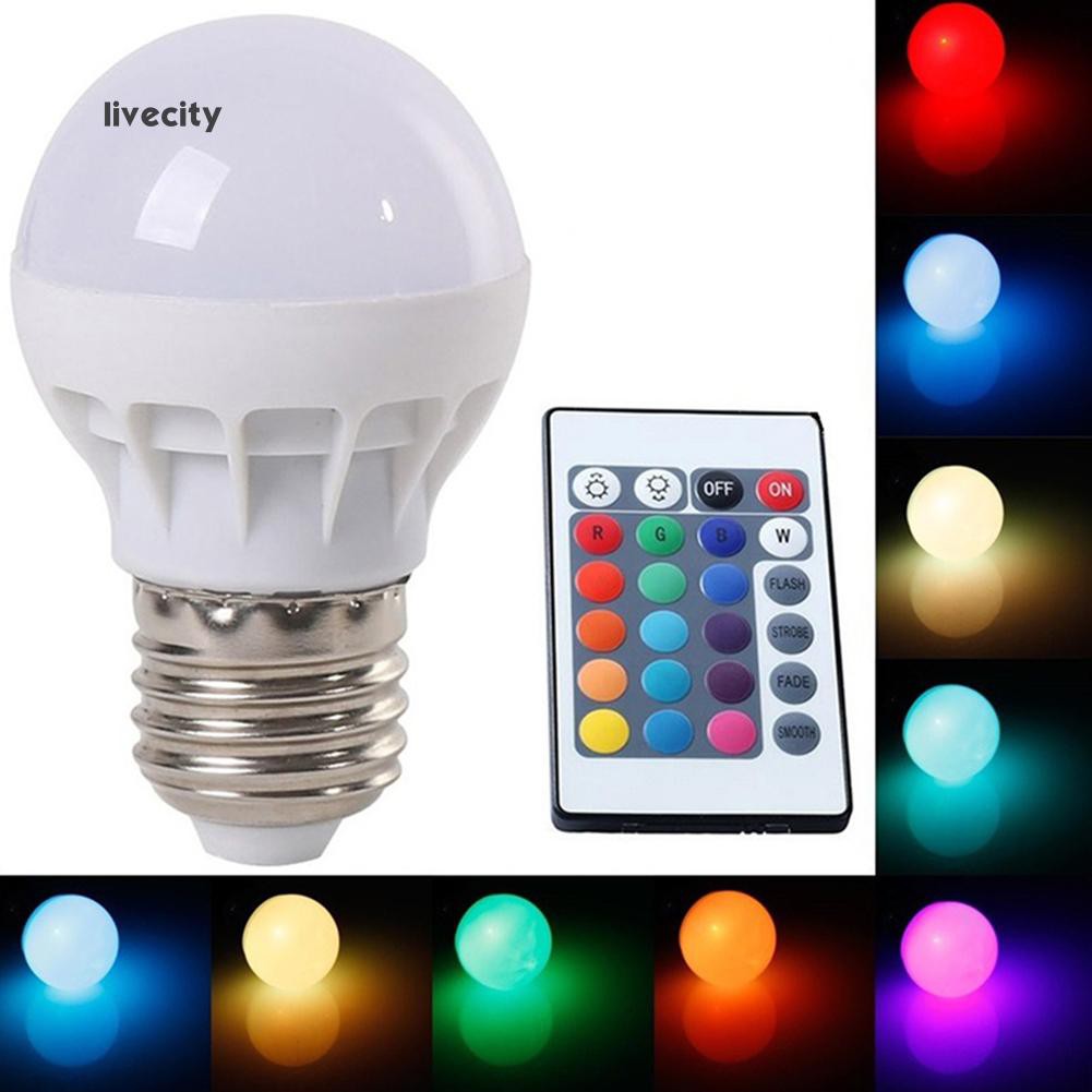 Bóng đèn LED đổi màu RGB 85-265V 3W E27 RGB kèm bộ điều khiển từ xa