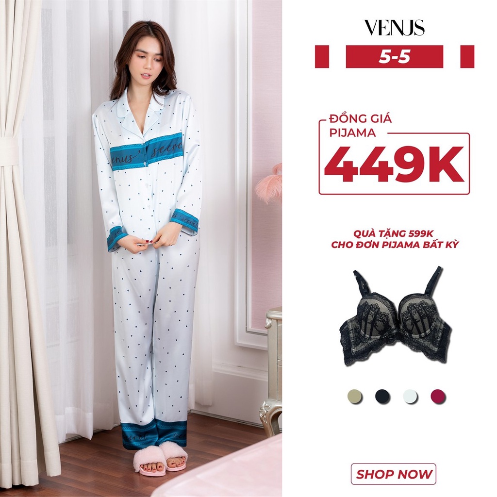 Bộ đồ ngủ Pijama lụa cao cấp in chữ VENUSSECRET