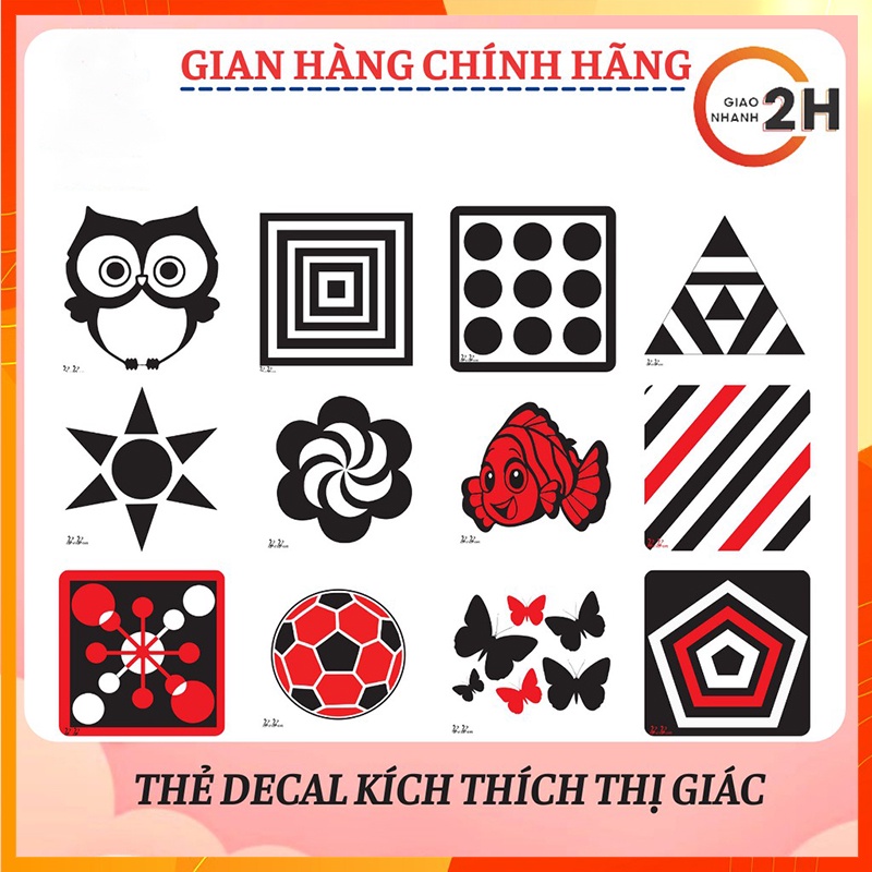 Thẻ kích thích thị giác, bộ 6 miếng decal Montessori giúp bé phát triển toàn diện