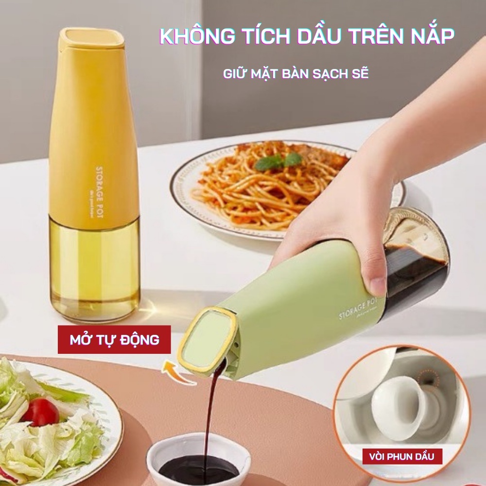 500ml Lọ Đựng Dầu Ăn,Lọ Đựng Gia Vị,Hũ Đựng Gia Vị Thủy Tinh Nắp Chống Tràn Tự Động Thông Minh chịu nhiệt, đựng gia vị chịu lực tốt bình đựng Chống Tràn Rơi