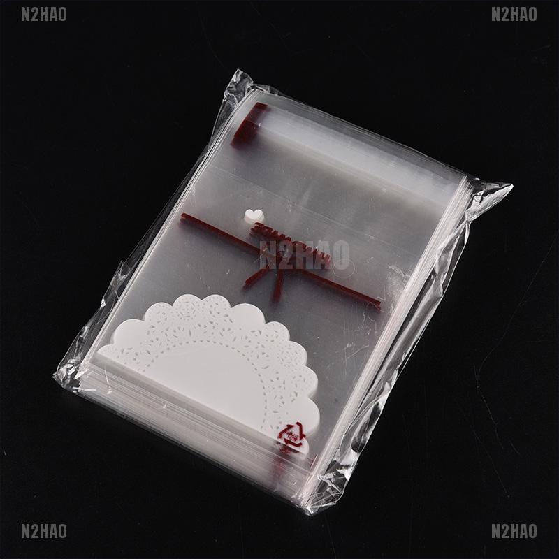 Set 100 Túi Nhựa Trong Suốt Đựng Bánh Kẹo Họa Tiết Ren Trắng N2HAO
