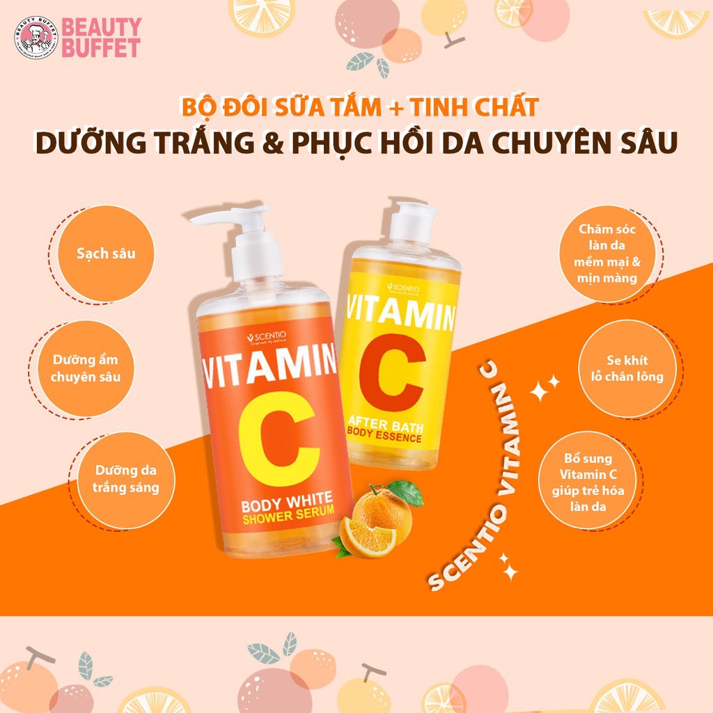 Tinh Chất Dưỡng Thể Beauty Buffet Thái Lan Dưỡng Trắng Và Phục Hồi Da Chuyên Dâu Sau tắm Scentio Vitamin C 450ml
