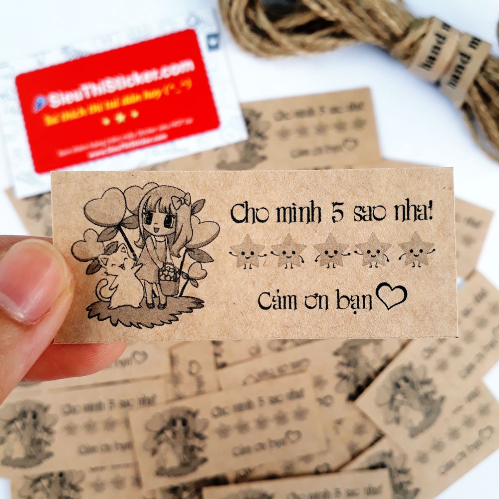 Nhãn dán giấy kraft cho mình 5 sao nha,kích thước 6.7cmx2.8cm CM5S dành cho shop online, shop bán đồ ăn, bánh kẹo