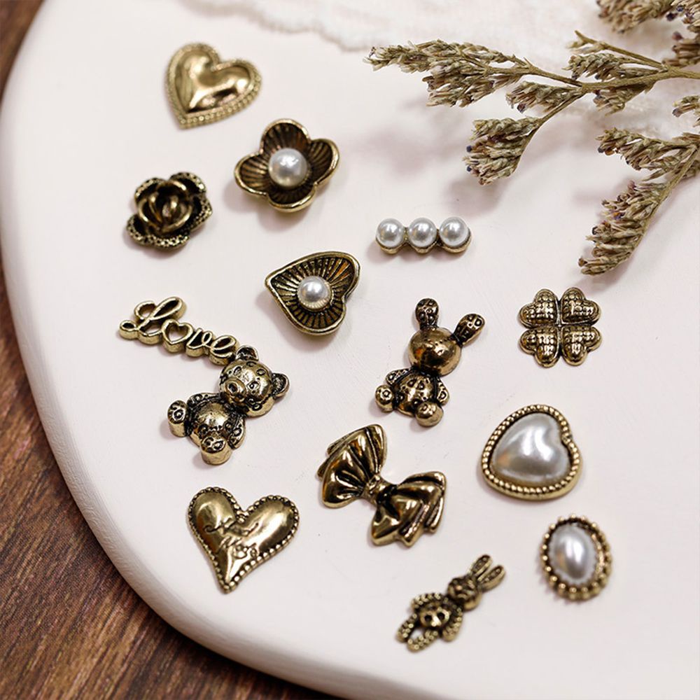 Hộp Phụ Kiện Trang Trí Móng Tay Hình Hoa/ Gấu/ Nơ 3D Bằng Đồng Độc Đáo Diy