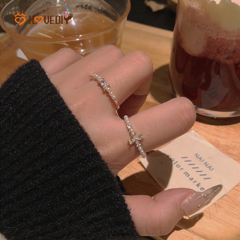 Nhẫn Hở Hình Hoa Đính Ngọc Trai Zircon Đơn Giản Thời Trang Hàn Quốc Cho Nữ