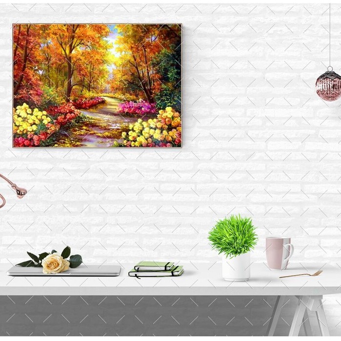 Tranh sơn dầu số hoá đã căn khung 40x50 cm KZPH9257 Rừng hoa