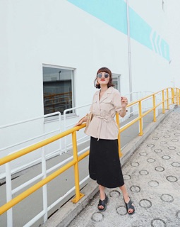 Áo sơ mi túi hộp buộc eo