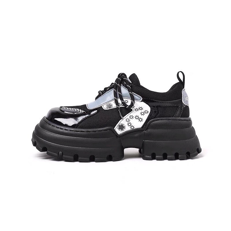 Giày da mũi vuông đế cao 6cm chiến boots giày nữ đế chunky