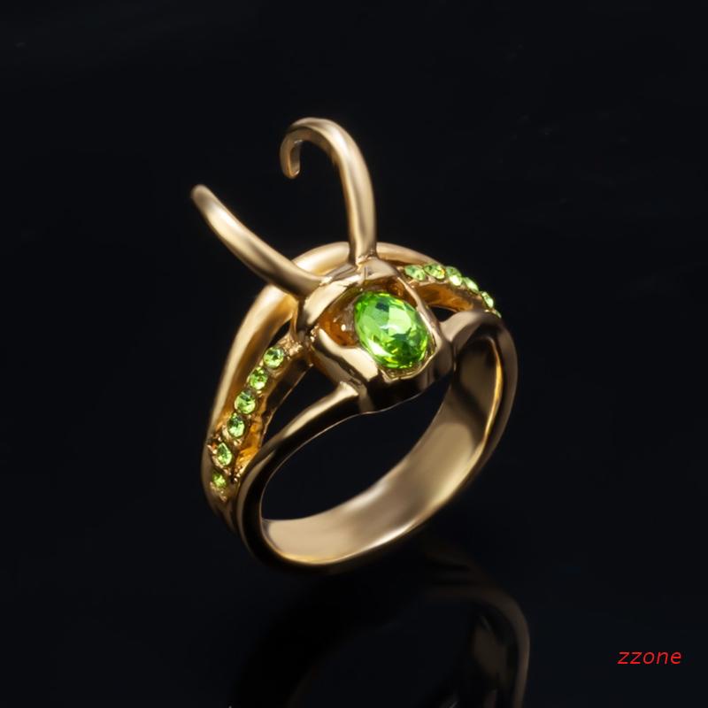 Nhẫn hợp kim đính pha lê xanh lá hình siêu anh hùng Loki<br />