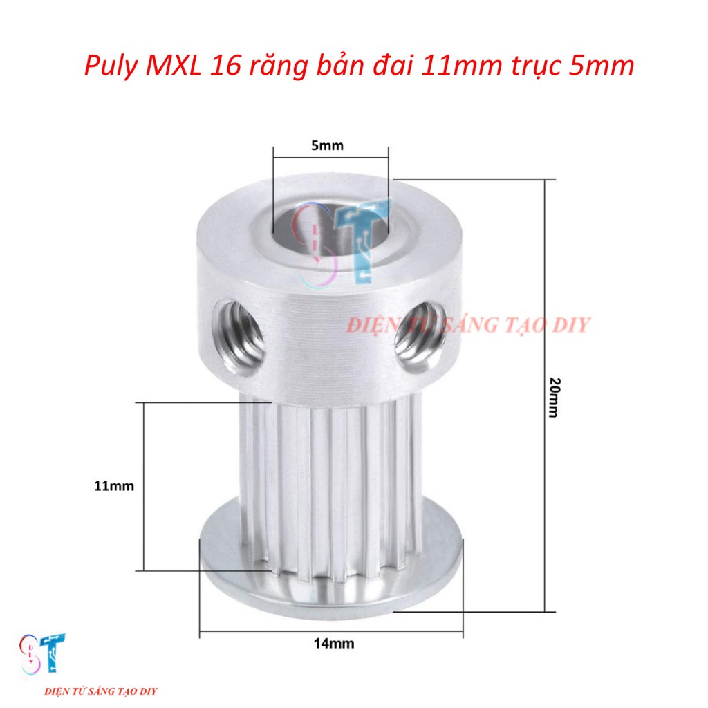 Pulley Bánh Răng Nhôm MXL16 16 Răng Bản Rộng Đai 11MM Trục 5MM