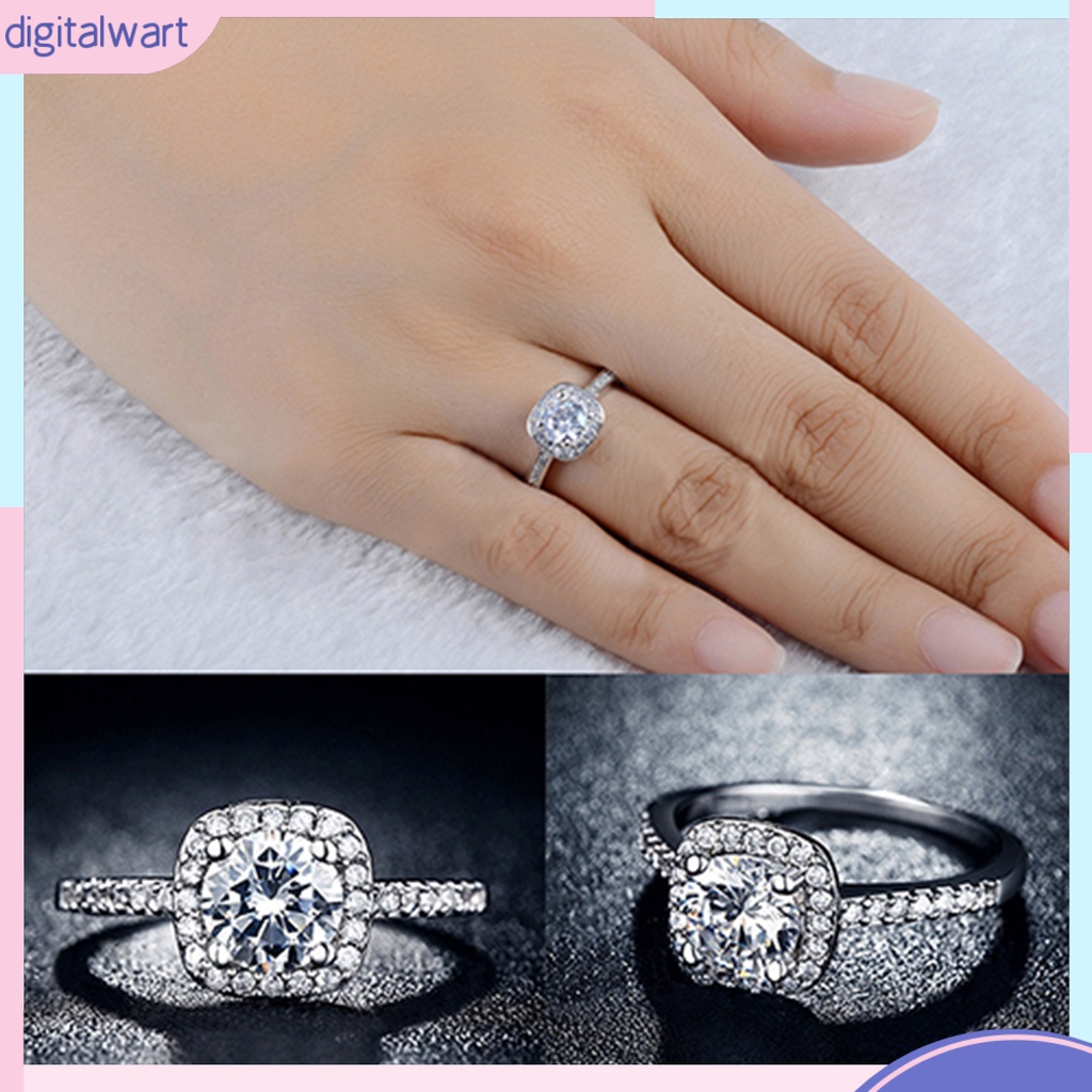 Nhẫn đính hôn mạ vàng trắng 9K đính kim cương nhân tạo