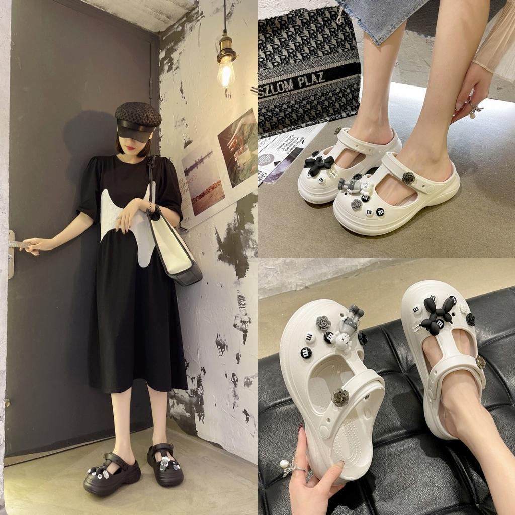 Dép crocs búp bê nữ quai ngang đế cao phụ kiện Toy Storys Kaws phong cách ulzzang - Kichi Shoes