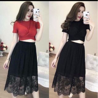 Áo thun xoắn bụng ôm body tay ngắn