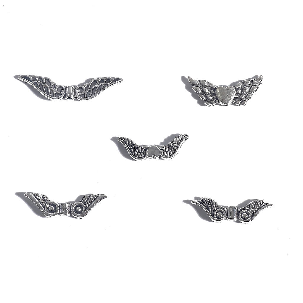 Set 20 mặt dây chuyền mạ bạc hình đôi cánh thiên thần nhiều kích thước kiểu cổ điển dùng làm trang sức diy