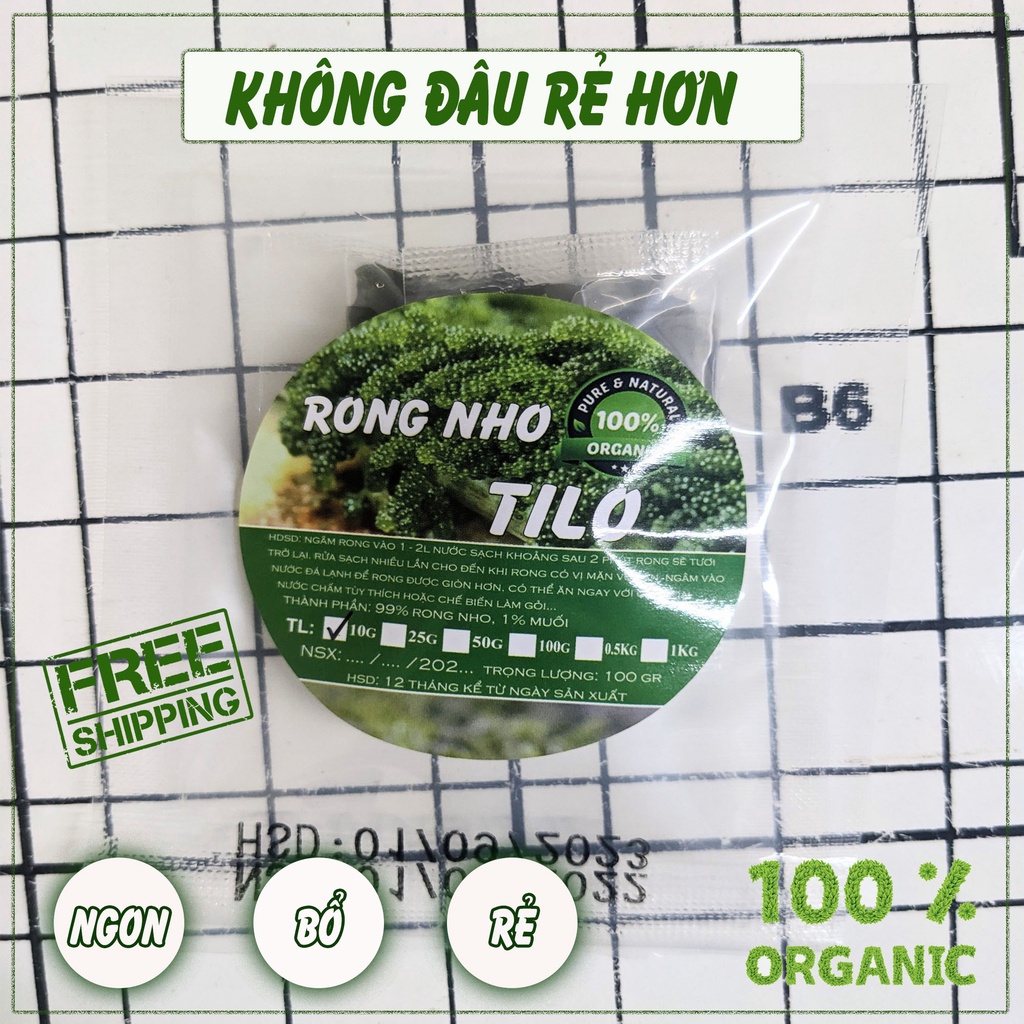 Rong nho tách nước Tilo gói nở ra 30g ăn giòn rụm, mua 10 tặng 1 xốt mè rang nhật bản, thơm, ngon, giảm cân