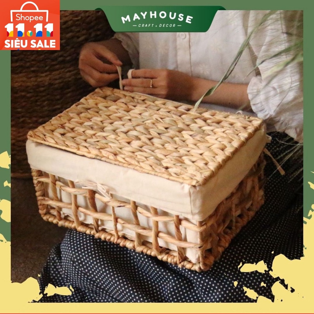 Giỏ Lục Bình Đựng Đồ Đa Năng Xưởng MAYHOUSE, Giá Rẻ Hôm Nay, Hàng loại 1 đan kỹ, Có Nắp, Decor Trang Trí Nhà Cửa