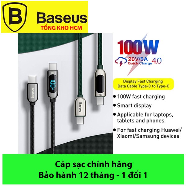 Cáp sạc nhanh Baseus C to C 100W màn LED, Cáp sạc nhanh 100W Baseus Display Fast Charging Data Cable Type C to C 100W
