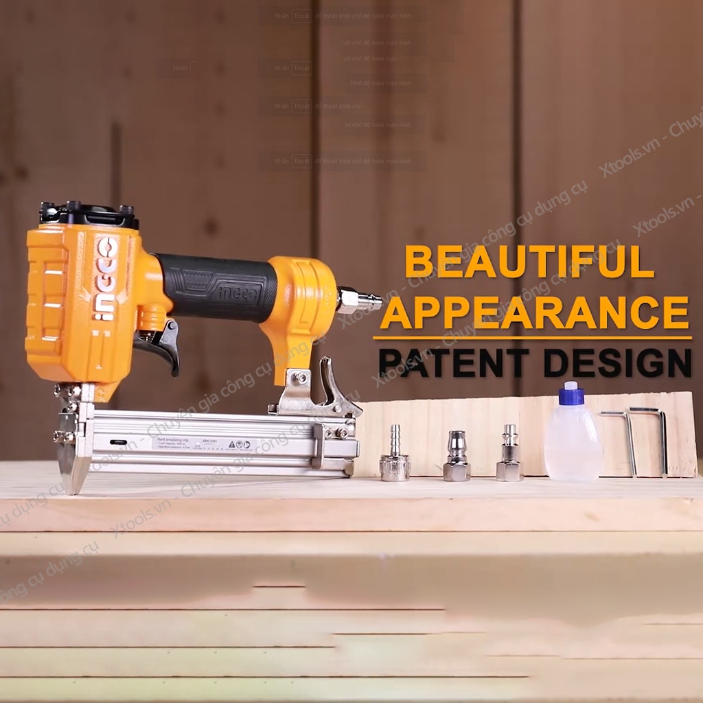 Súng bắn đinh gỗ cầm tay dùng khí nén INGCO ABN10301-3. Máy bắn đinh thẳng Ga18,1.25x1.00mm đinh 10-30mm 60-100Psi